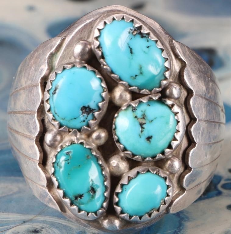 SW STYLE STERLING SILVER RING W/ TURQUOISE SIGNED (1 of 4)
