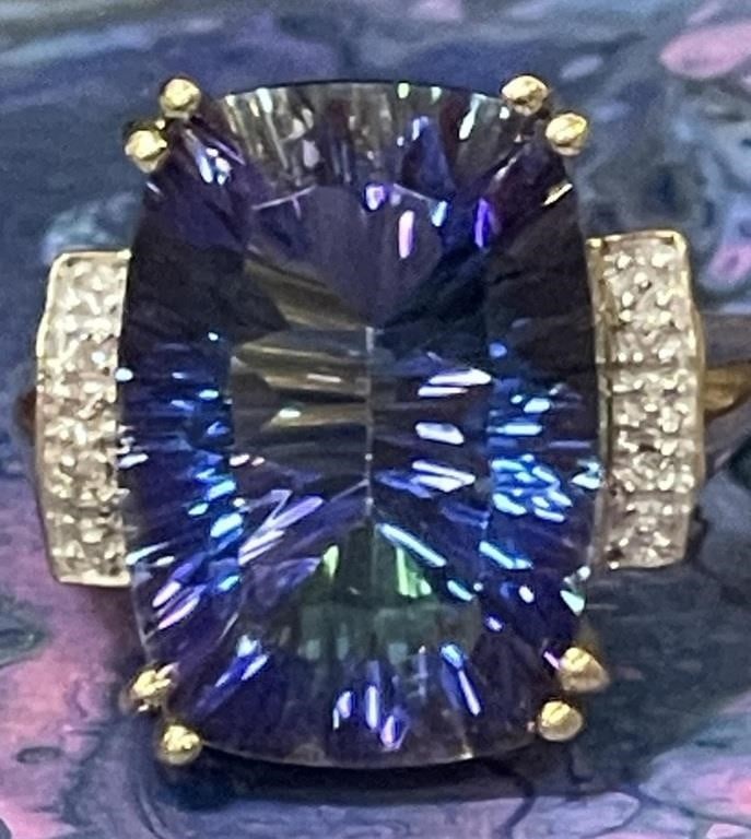10K YELLOW GOLD MYSTIC QUARTZ DIAMOND LADIES RING (1 of 6)