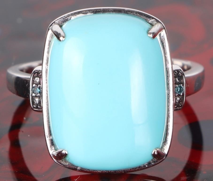 14K WHITE GOLD SLEEPING BEAUTY TURQ & DIAMONDS (1 of 3)