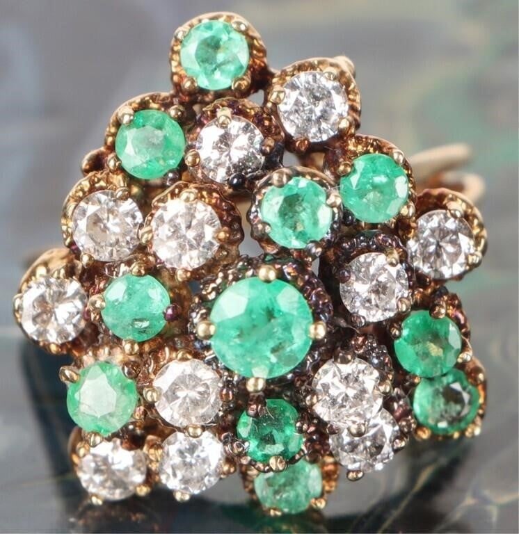 14K YELLOW GOLD LADIES RING W/ DIAMONDS & EMERALDS (1 of 4)