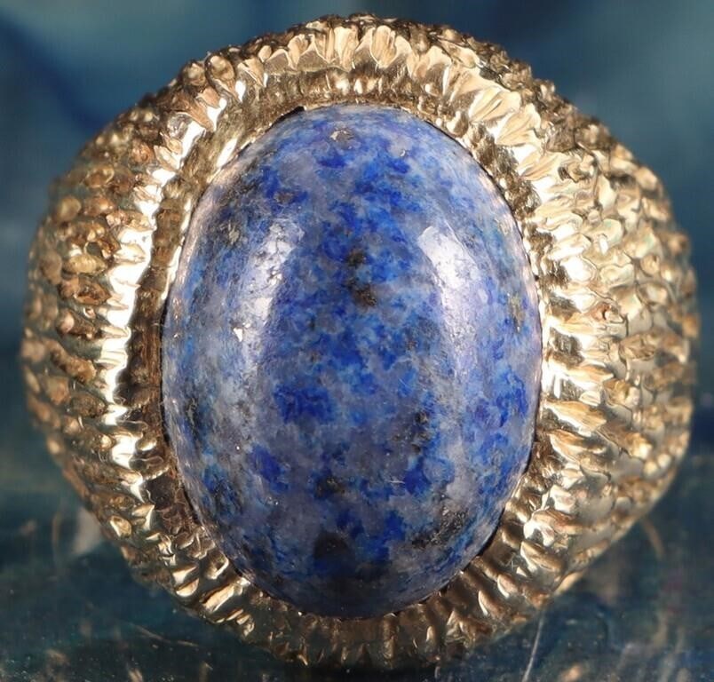 14K YELLOW GOLD BRUTALIST MENS RING W/ SODALITE (1 of 4)