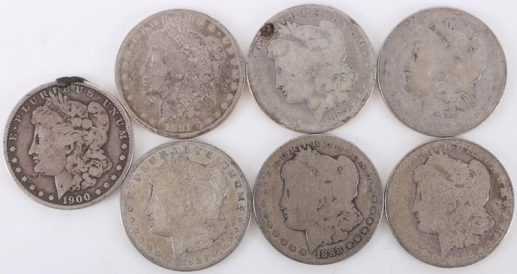 ASSORTED 90% SILVER MORGAN DOLLARS - (7) (1 of 2)