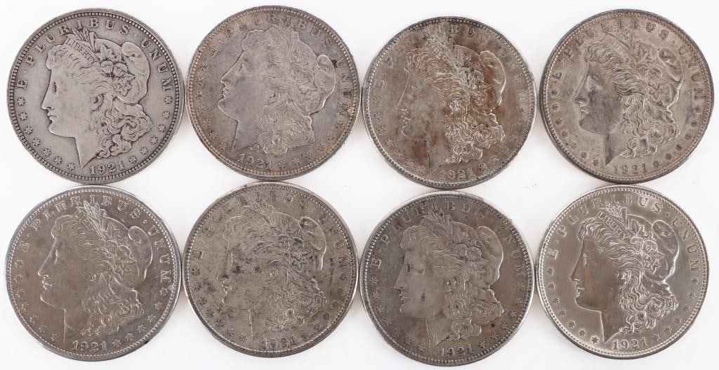 ASSORTED 90% SILVER MORGAN DOLLARS - (8) (1 of 2)