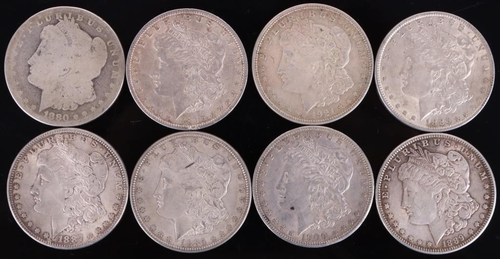 ASSORTED 90% SILVER MORGAN DOLLARS - (8) (1 of 2)