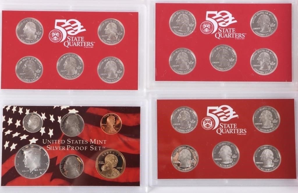 ASSORTED U.S. 90% SILVER PROOF SETS 2000-2004 -(5) - 2
