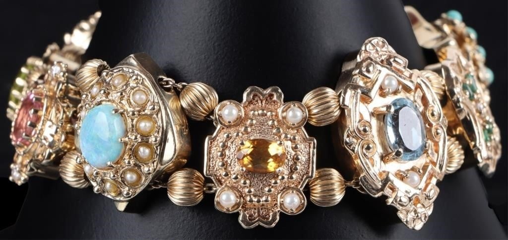 14K YELLOW GOLD ASSORTED GEM SLIDING BRACELET (1 of 5)