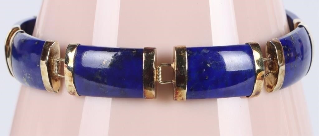 14K YELLOW GOLD CHINESE BRACELET W/ LAPIS LAZULI (1 of 5)