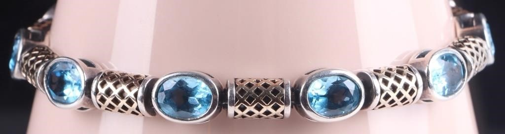 14K & STERLING BLUE TOPAZ LADIES LINK BRACELET (1 of 3)