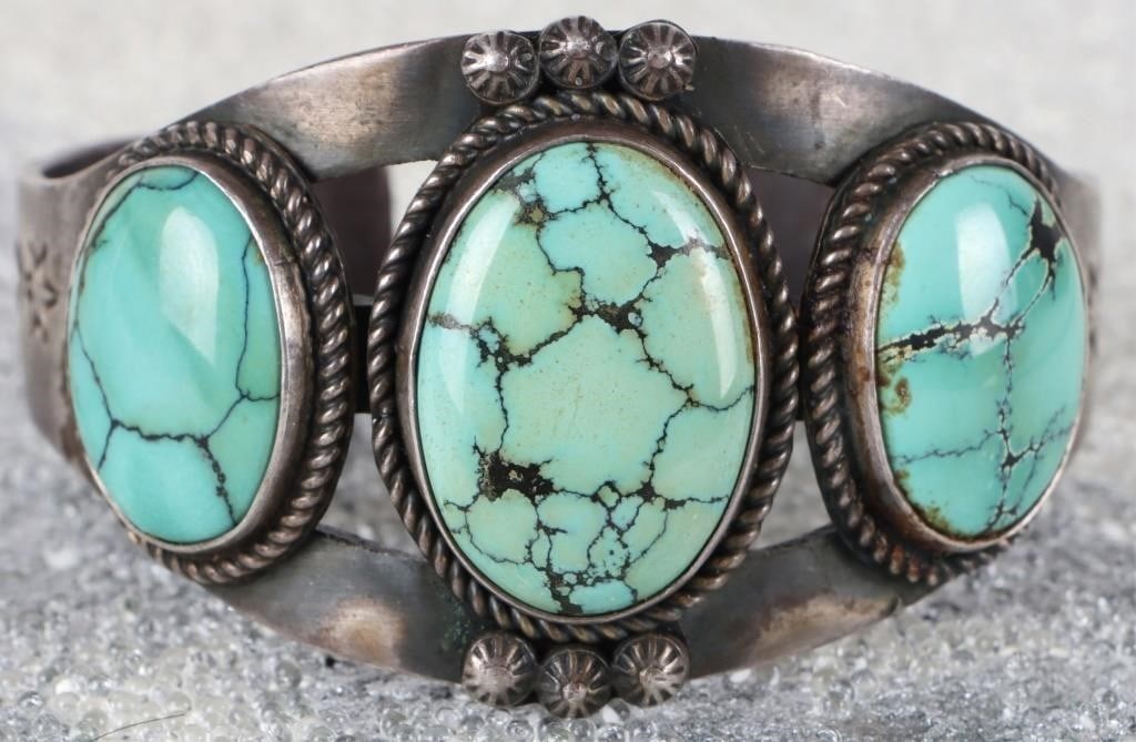 HAND-MADE STERLING KS SIGNED TURQUOISE BRACELET (1 of 4)