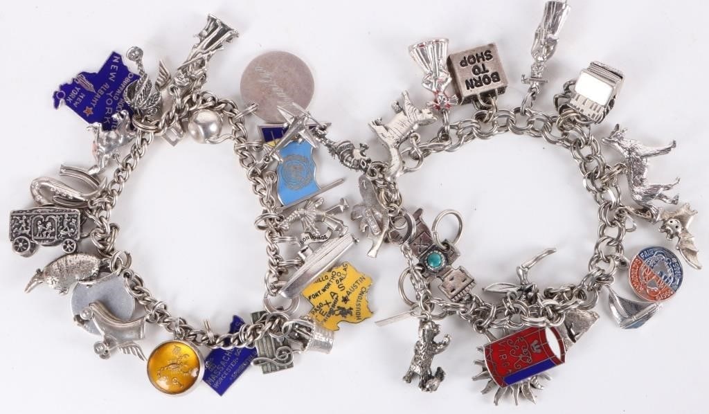 STERLING SILVER LADIES CHARM BRACELETS - (2) (1 of 6)