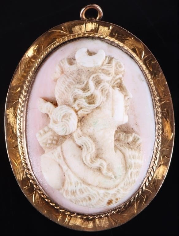 10K YELLOW GOLD CAMEO ENAMEL LADIES BROOCH/PENDANT (1 of 3)