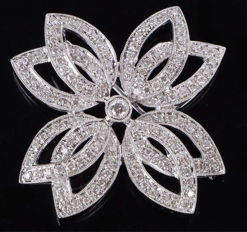 1.34CTW DIAMOND 18K WHITE GOLD FLORAL BROOCH (1 of 2)