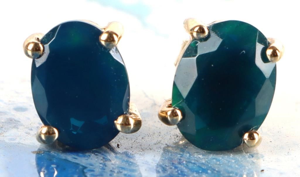 10K LADIES DARK BLUE OPAL LADIES STUD EARRINGS (1 of 4)