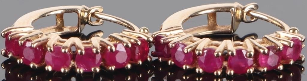 0.96CTW RUBY 10K YELLOW GOLD HUGGIE EARRINGS (1 of 2)