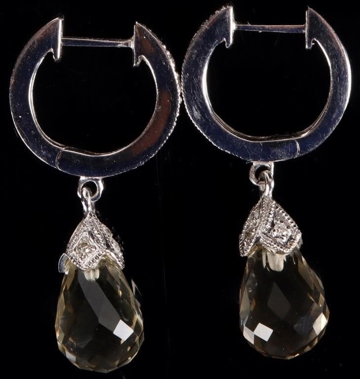 14K WHITE GOLD DIAMOND QUARTZ LADIES EARRINGS (1 of 3)