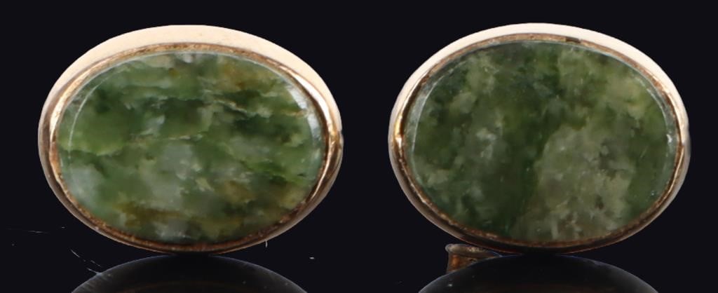 14K YELLOW GOLD NEPHRITE LADIES EARRINGS (1 of 3)