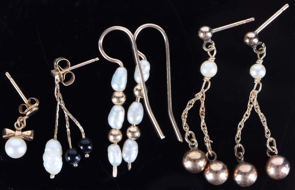 14K YELLOW GOLD LADIES EARRINGS W/ PEARL (4) (1 of 3)