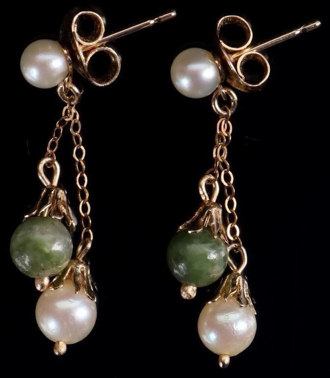 14K YELLOW GOLD LADIES DANGLE EARRINGS W/ PEARL (1 of 3)