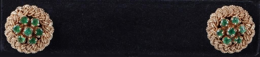 18K YELLOW GOLD EMERALD FILIGREE LADIES EARRINGS (1 of 3)