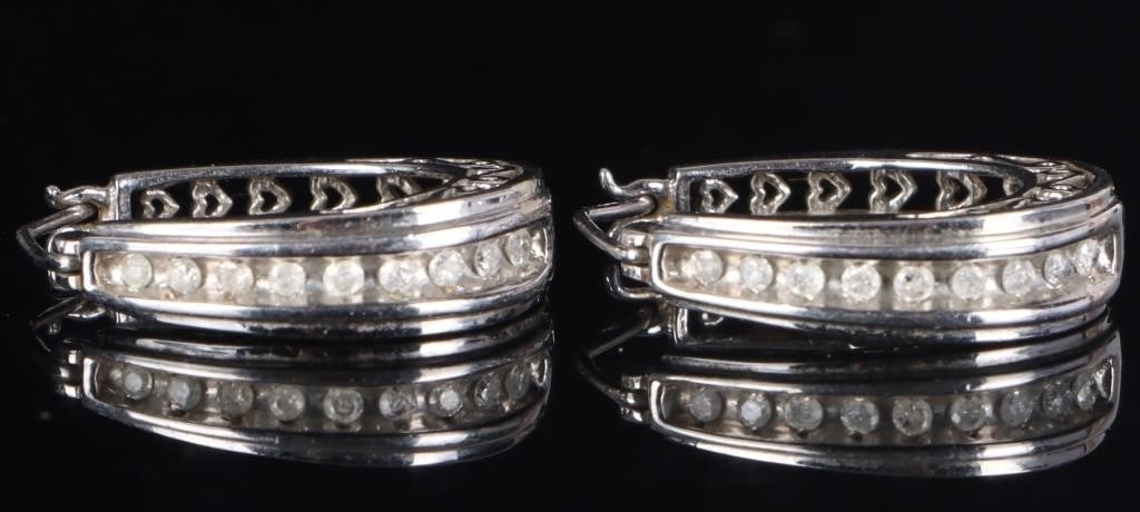 STERLING SILVER LADIES EARRINGS W/ DIAMONDS (1 of 3)