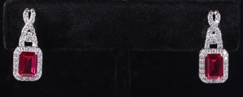 2.0CTW RUBY & WHITE QUARTZ STERLING EARRINGS (1 of 2)