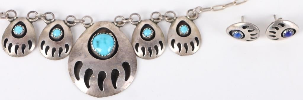 BEAR PAW TURQUOISE STERLING SILVER JEWELRY SET (1 of 4)