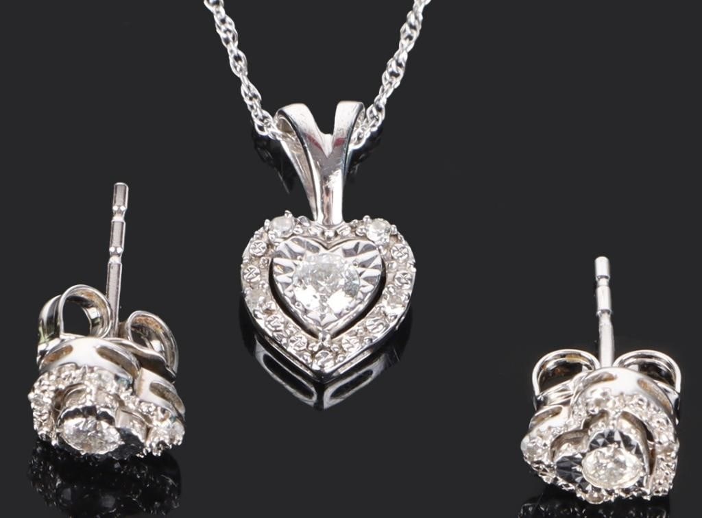 W/ DIAMONDS STERLING SILVER JEWELRY SET HEART (1 of 4)