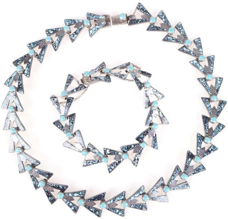 SW STYLE STERLING SILVER BRACELET & NECKLACE TURQ (1 of 6)