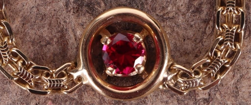 14K YELLOW GOLD LADIES CHAIN NECKLACE W/ RUBY (1 of 4)