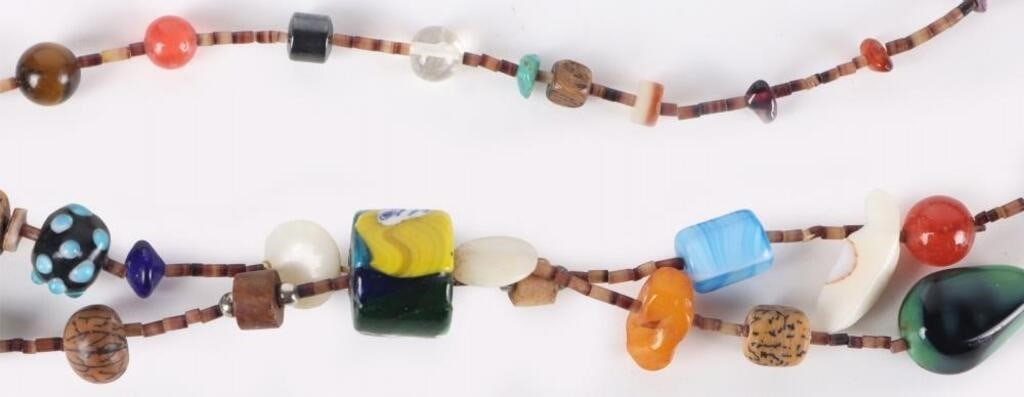GEMSTONE BEADED SOUTHWEST LADIES NECKLACES: Gemstone beaded southwest ladies necklaces to include turquoise, tiger's eye, malachite, clay, coral, agate, hematite, amethyst, shell, bone and more.Stone Type: AssortedWeight: 64.78 GramsSize: 34" l
