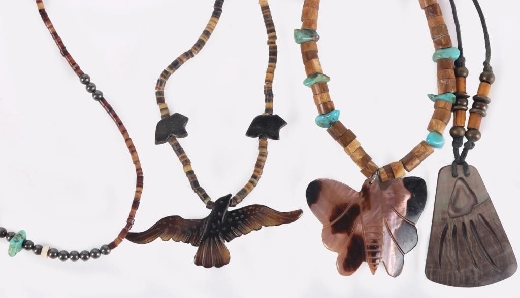 NATIVE AMERICAN WOOD & SHELL NECKLACES (1 of 5)