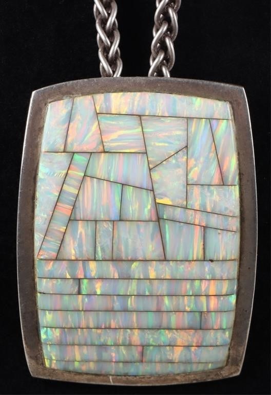 STERLING SILVER LADIES NECKLACE GIANT OPAL PENDANT (1 of 3)