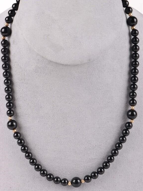 14K YELLOW GOLD & ONYX BEADED LADIES NECKLACE (1 of 4)