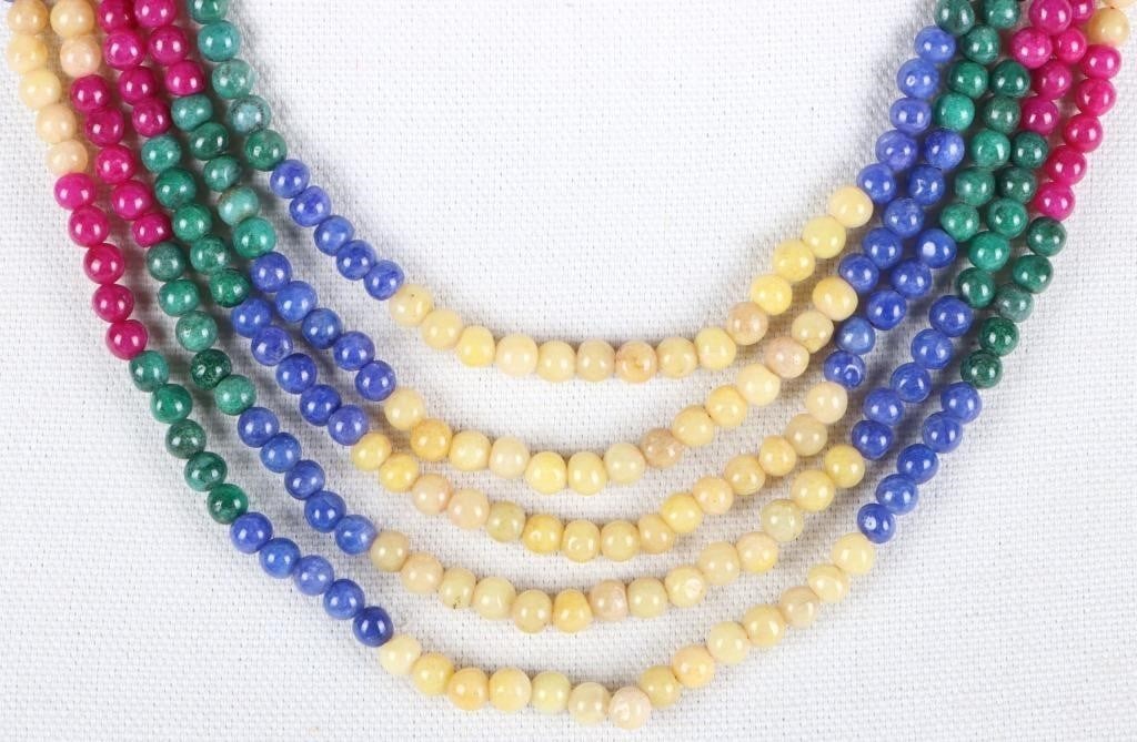 GARNET, EMERALD, JADE & LAPIS BEADED NECKLACE (1 of 4)