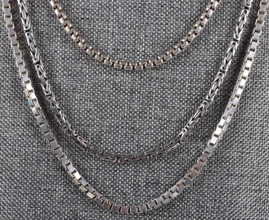 STERLING SILVER UNISEX CHAIN NECKLACES - LOT OF 3 (1 of 3)