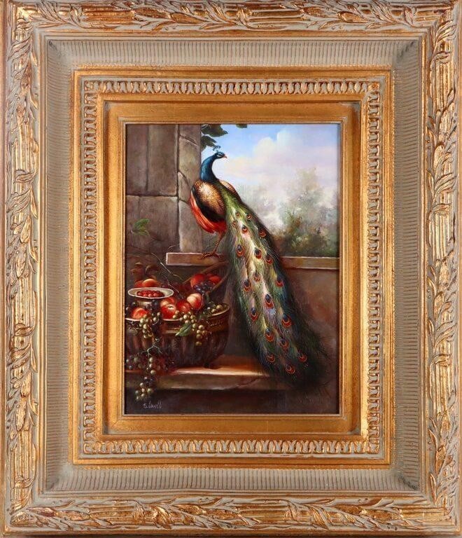 S. LOVELL OIL ON CANVAS OF PEACOCK & FRUIT FRAMED (1 of 5)