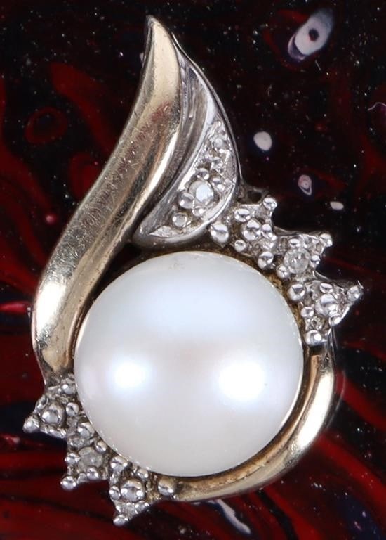 10K GOLD AND STERLING PEARL DIAMOND PENDANT (1 of 2)