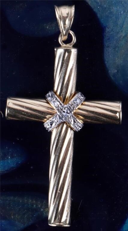 14K YELLOW GOLD UNISEX TEXTURED CROSS PENDANT (1 of 2)