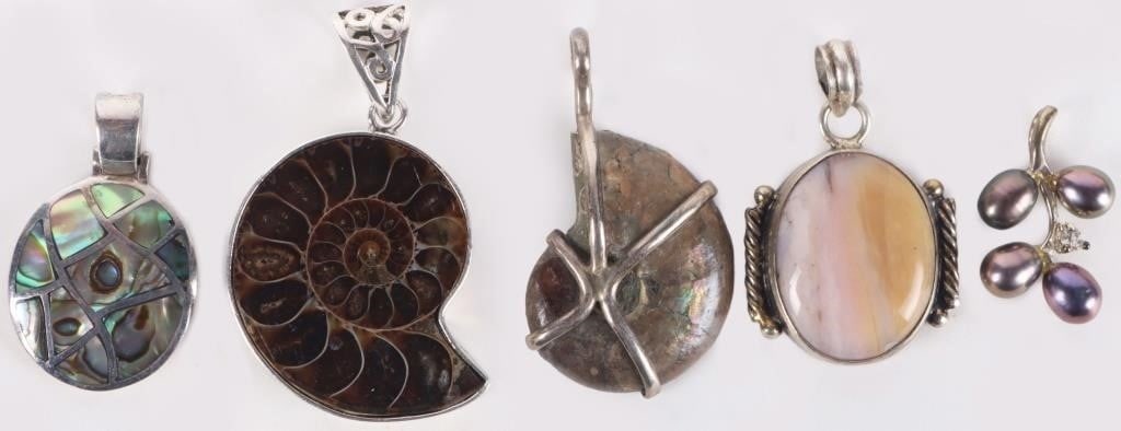 STERLING SILVER AMMONITE, ABALONE & PEARL PENDANT (1 of 5)