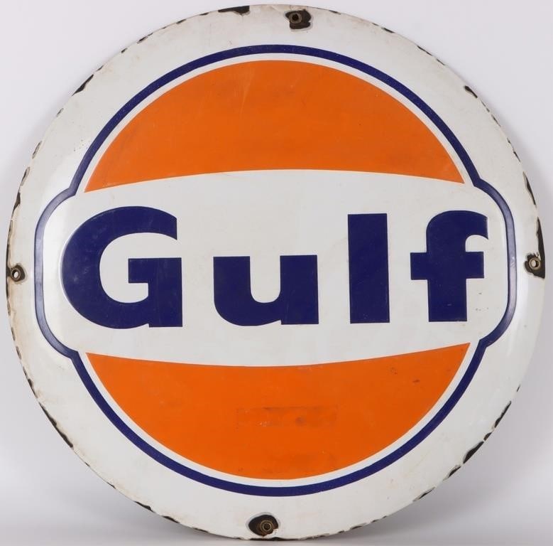 VINTAGE GULF OIL ROUND ALUMINIUM ADVERTISING SIGN (1 of 3)