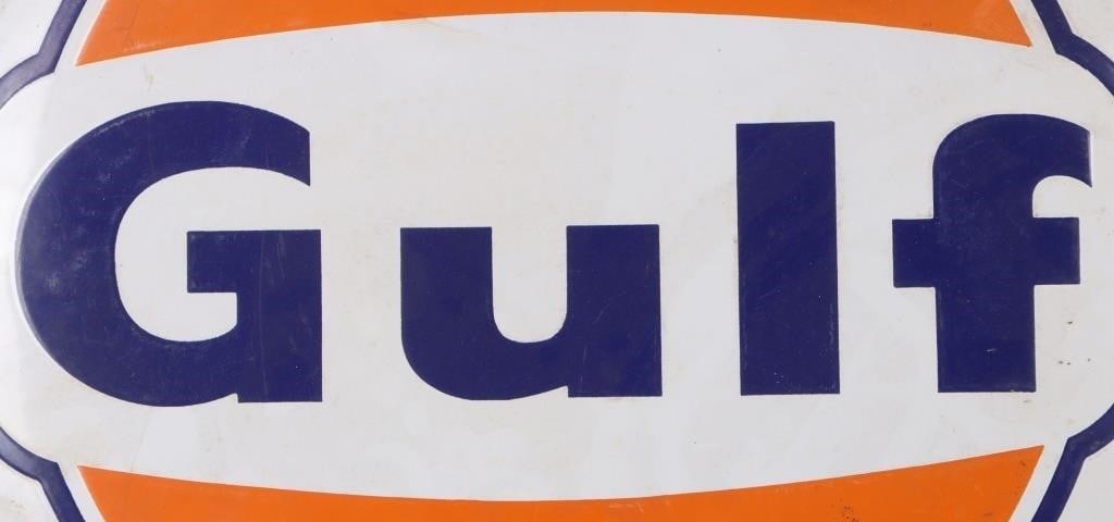 VINTAGE GULF OIL ROUND ALUMINIUM ADVERTISING SIGN - 2