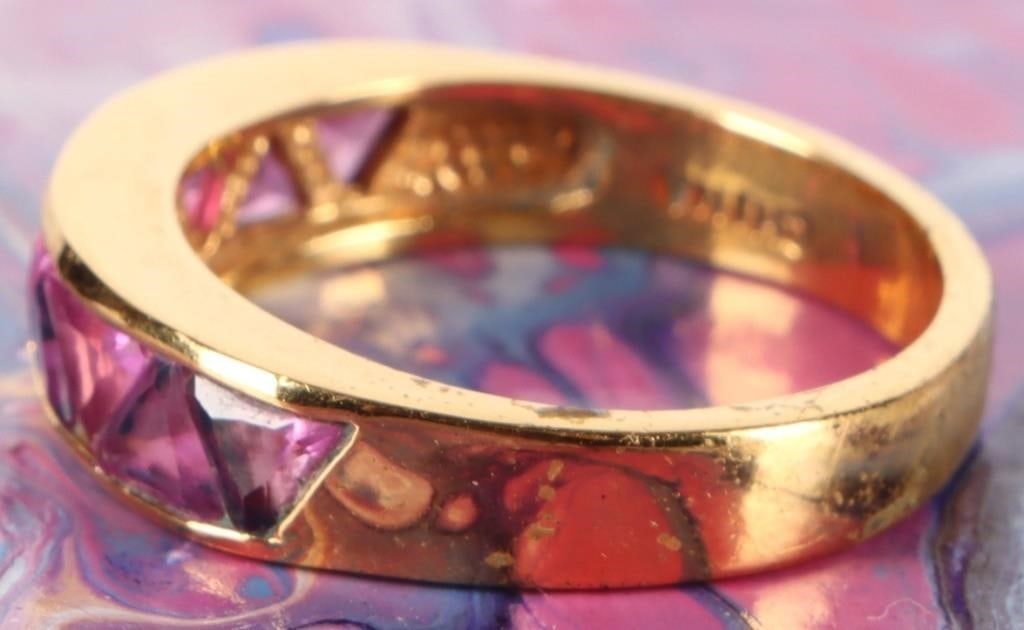 STERLING SILVER TRIANGLE PINK RUBY LADIES RING - 2