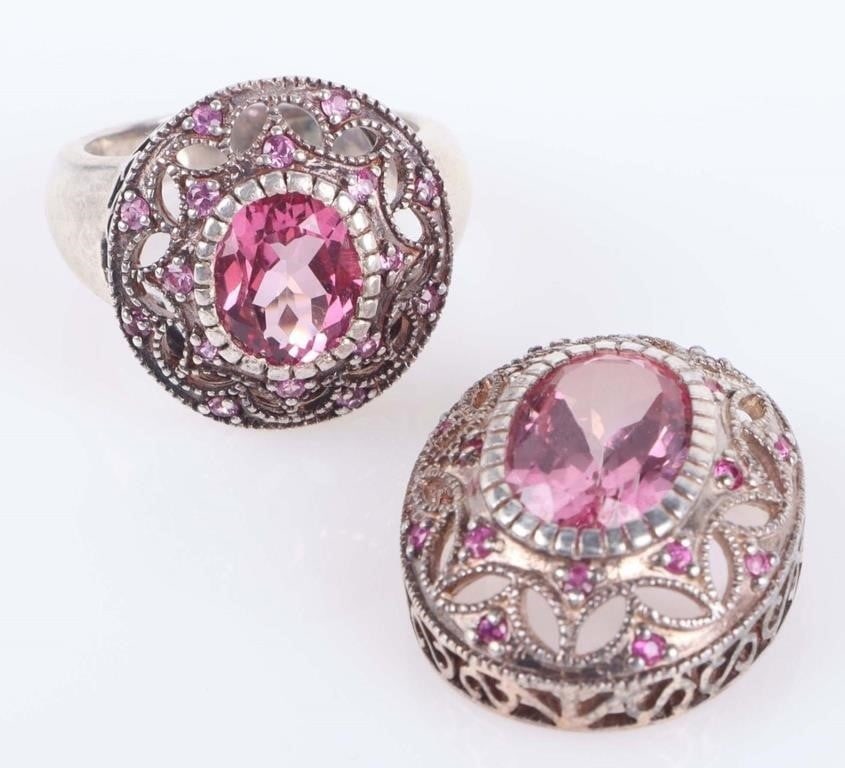 STERLING SILVER PINK TOPAZ FILIGREE MATCHING SET (1 of 5)
