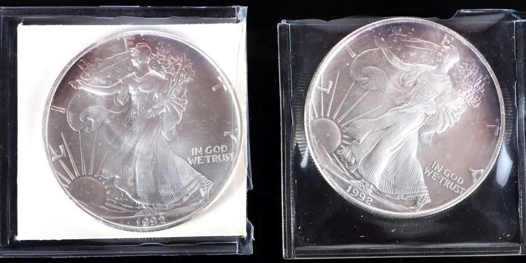 1992 S/W FINE SILVER AMERICAN EAGLES - (2) (1 of 2)