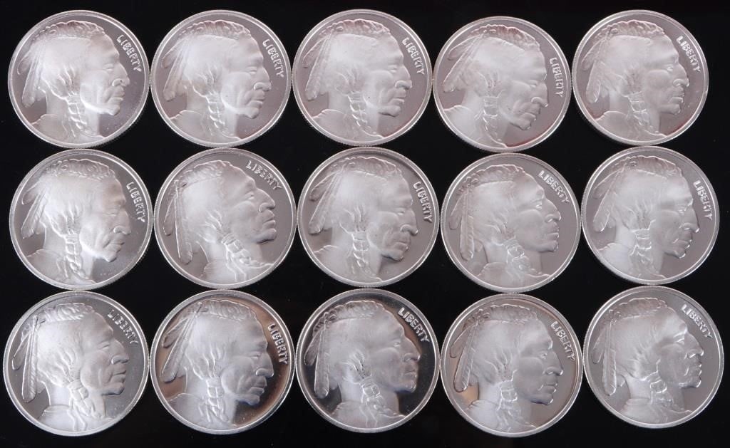 FINE SILVER ROLL OF 15 ONE OZT BUFFALO ROUNDS (1 of 2)