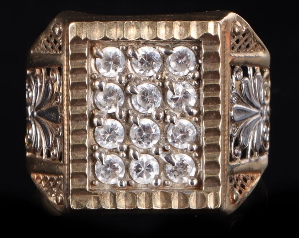 MEN'S 10K YELLOW GOLD FILIGREE CUBIC ZIRCONIA RING (1 of 4)