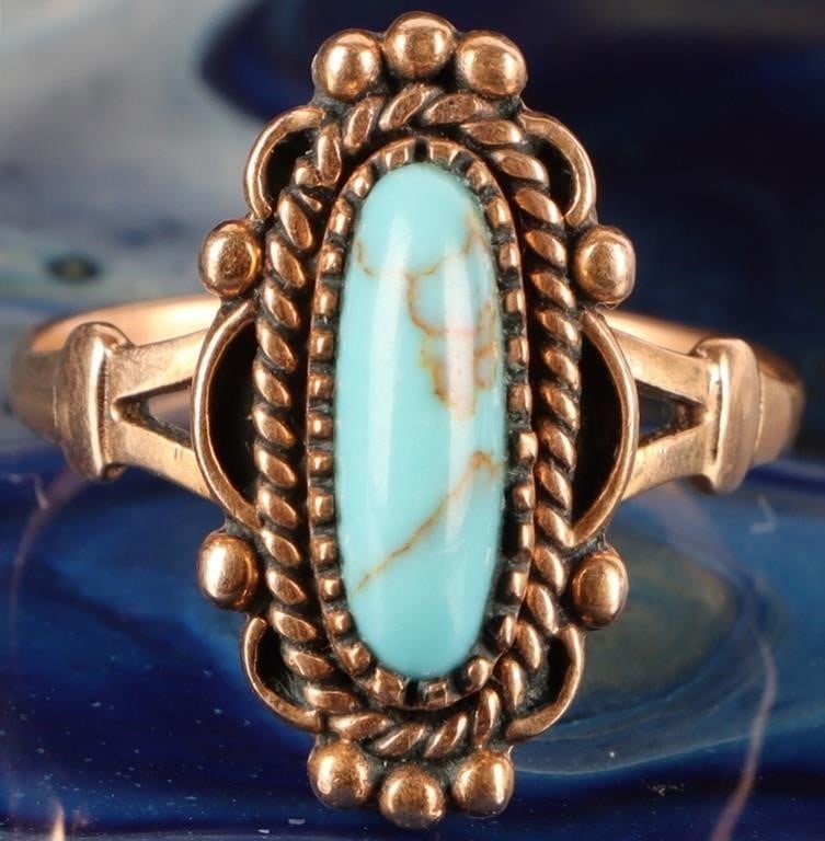 10K YELLOW GOLD SOUTHWESTERN TURQUOISE LADIES RING (1 of 3)