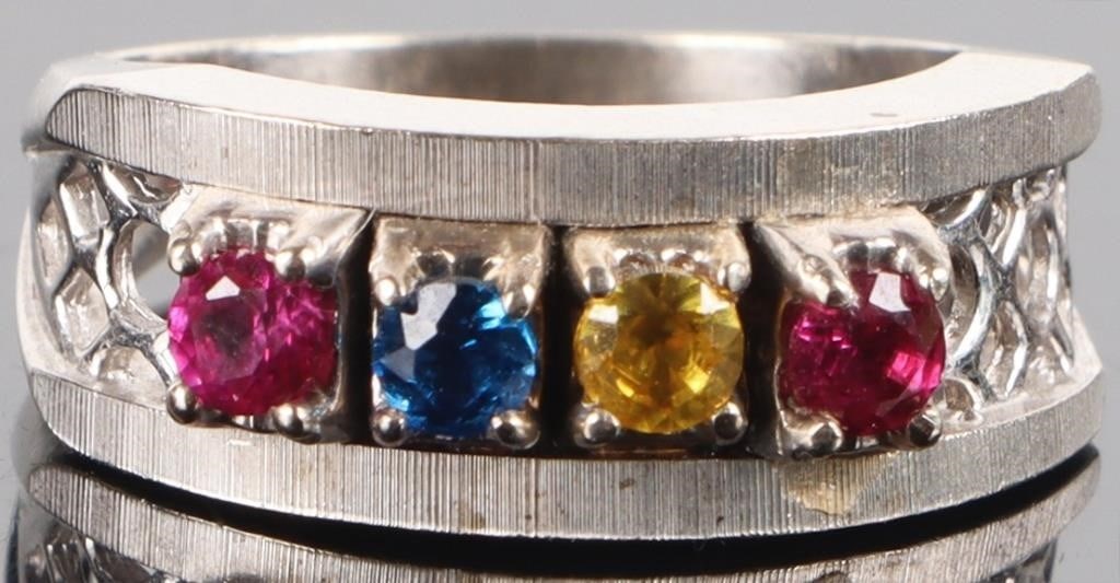 14K WHITE GOLD RUBY SPINEL SAPPHIRE LADIES RING (1 of 3)