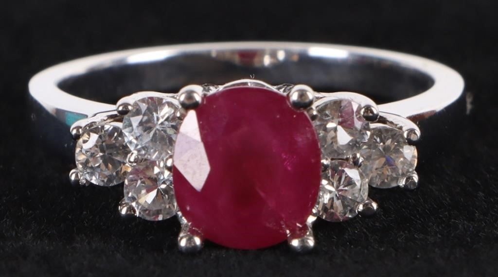 14K WHITE GOLD RUBY & TOPAZ LADIES RING (1 of 3)
