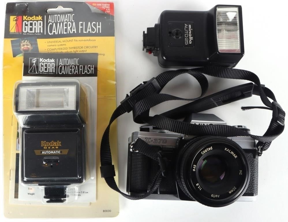MINOLTA X-370 CAMERA & AUTO-25 FLASH, KODAK FLASH (1 of 6)